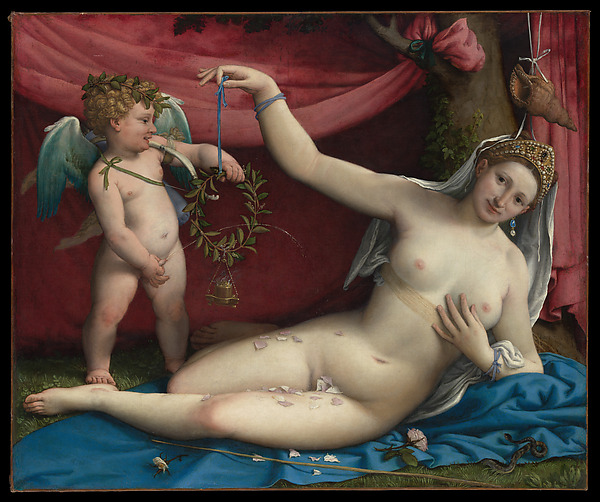 Peinture Renaissance de Lorenzo Lotto, Vénus et Cupidon